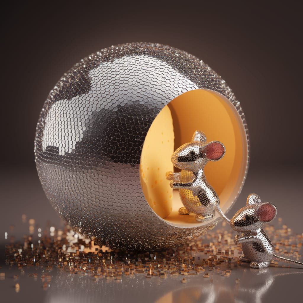 Glamorous Sequin Mice in Shimmering Cheese Paradise
