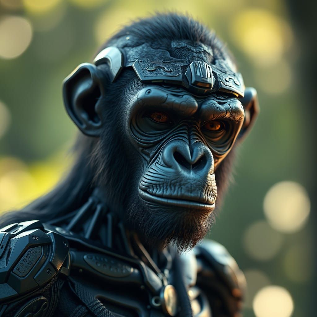 Cybernetic Ape Alien in Vivid Light