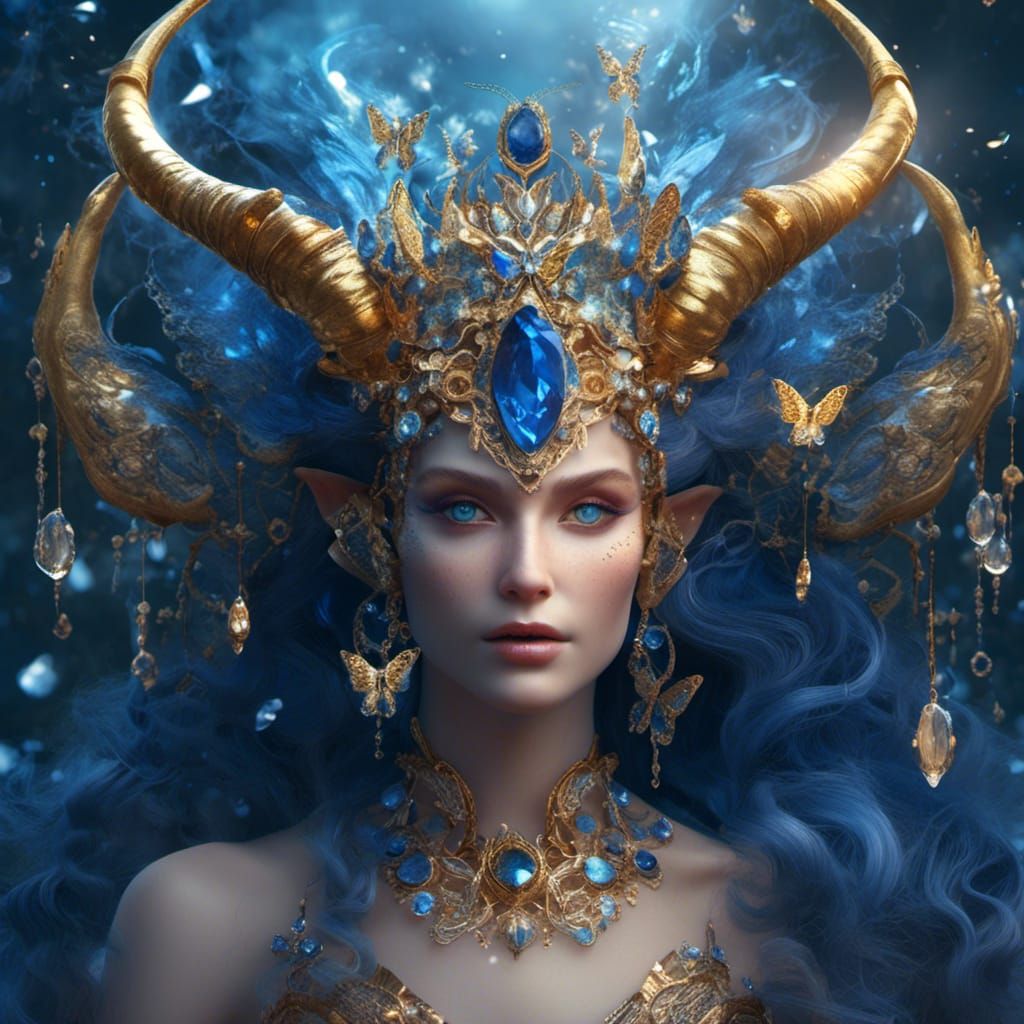 Ethereal Beauty: Seraphina with Horns and Butterflies