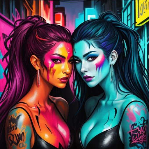 Vibrant Graffiti Art of Lovers in Alleyway