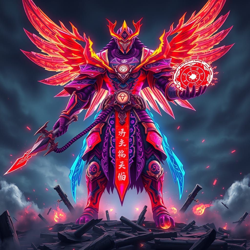 Ethereal Samurai of Chakra Energy in Anime Style