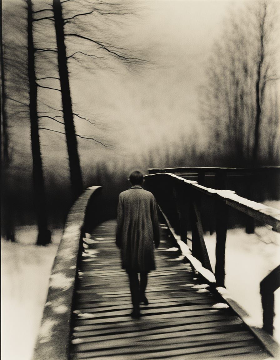 Ethereal Figure on a Bridge in a Melancholic Mood