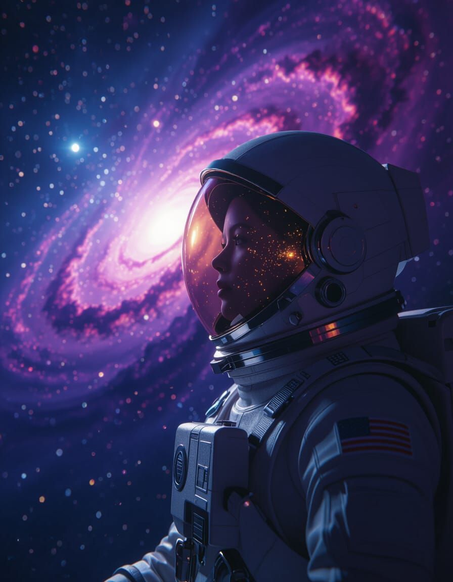 Astronaut Gazing at Nebula in Deep Space