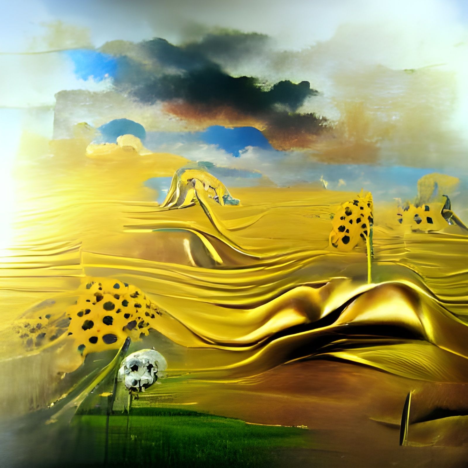 Surreal Golden Fields in Dali Style