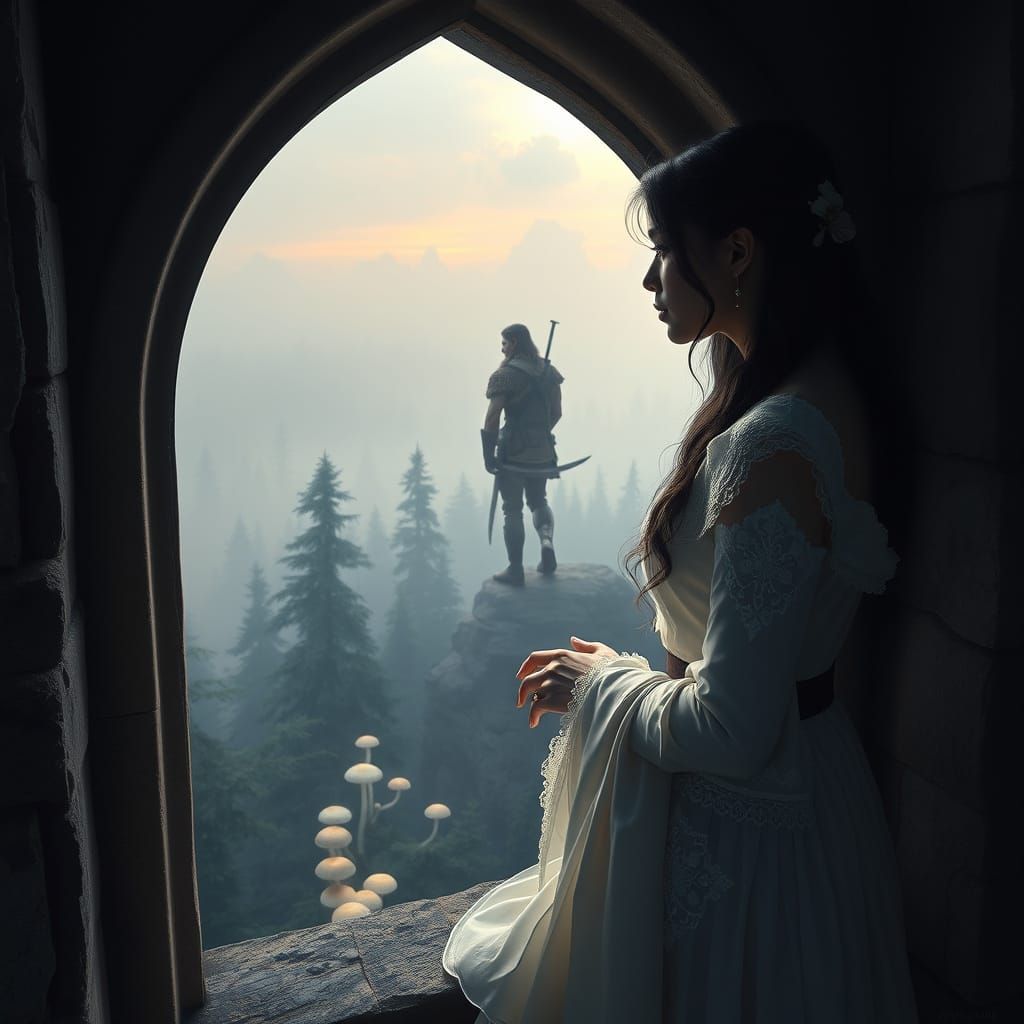 Ethereal Gothic Beauty Longs for Hunter in Mysterious Forest