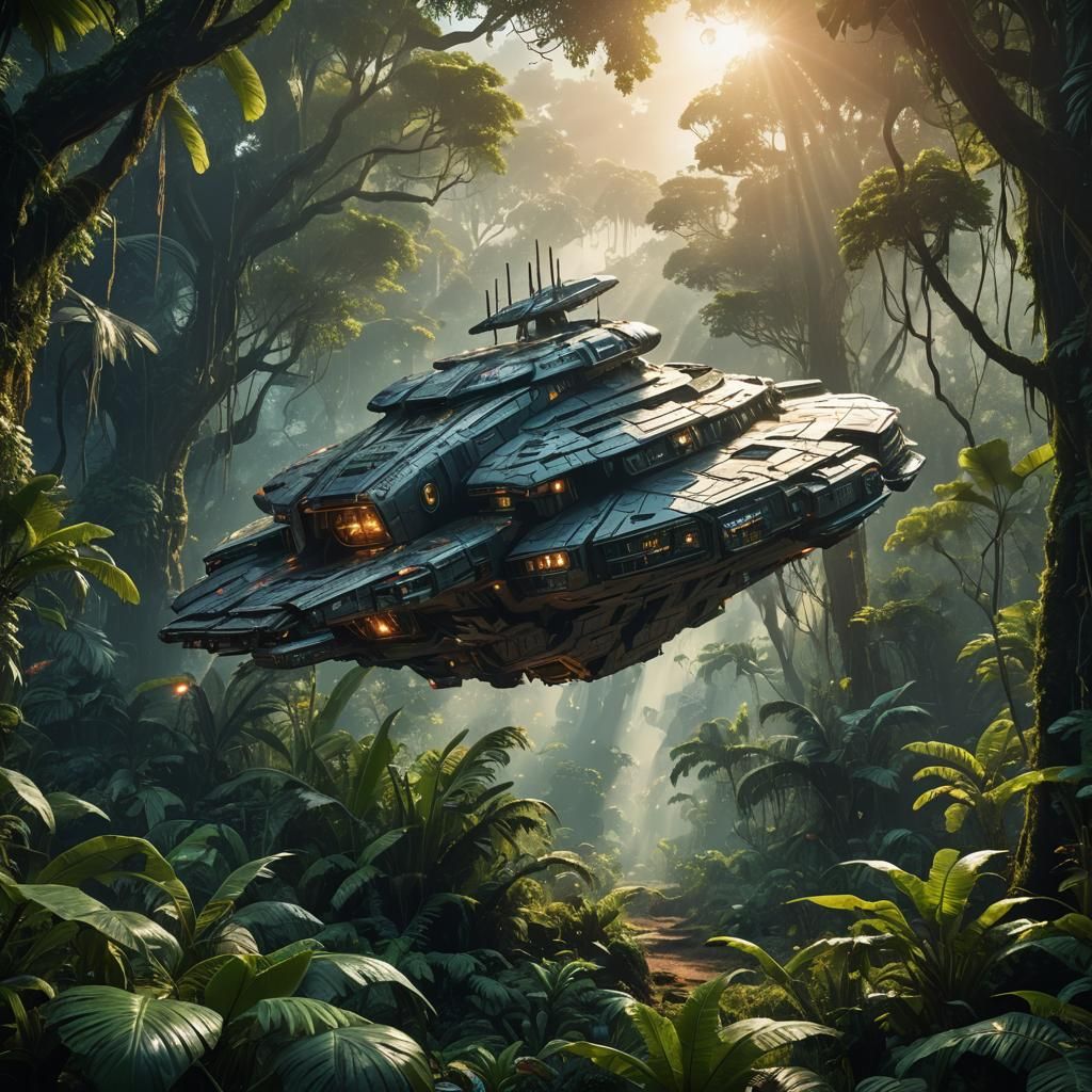 Spaceship Launching in Jungle: Digital Matte Painting