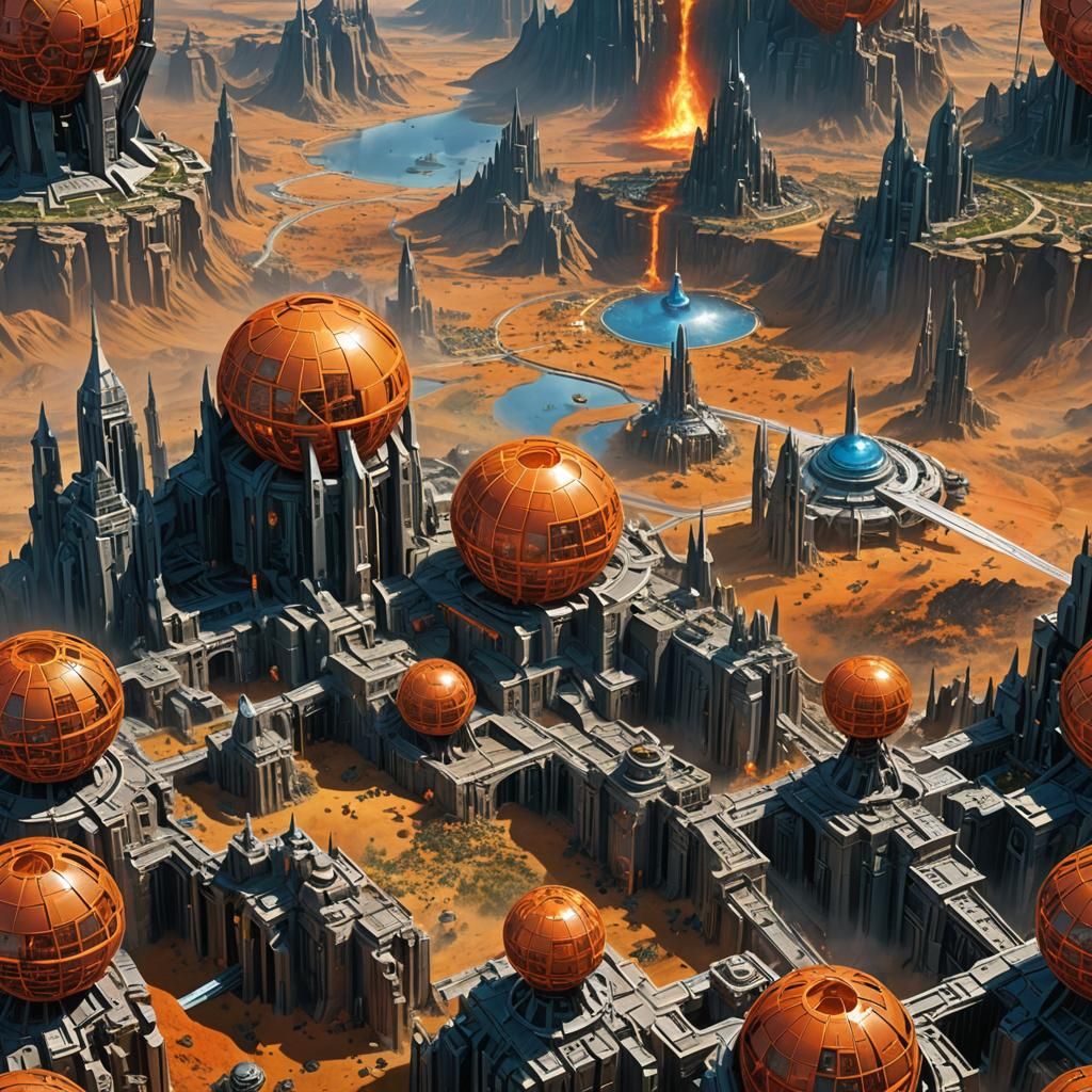 Bionicle Art Deco Architecture with Flaming Sphere