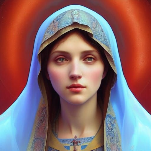 Virgin Mary Portrait in Art Nouveau Style