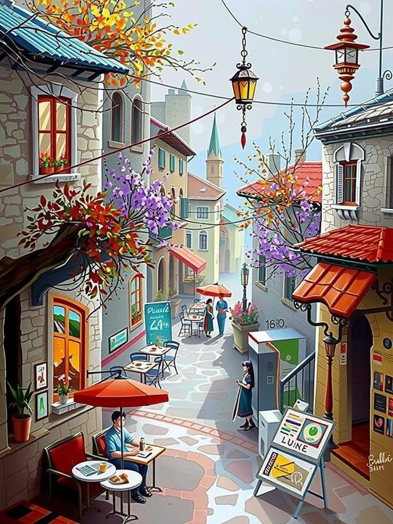 Whimsical Italian Townscape in 3D Anime Style