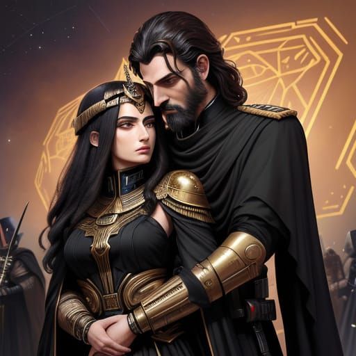 Dark Goddess and Light God Embrace in Space