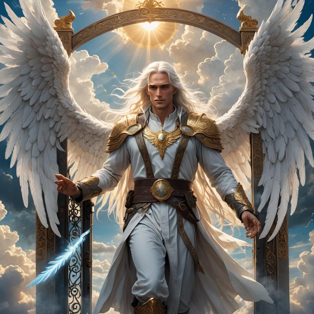 Androgynous Angel Protecting Gate in Heaven
