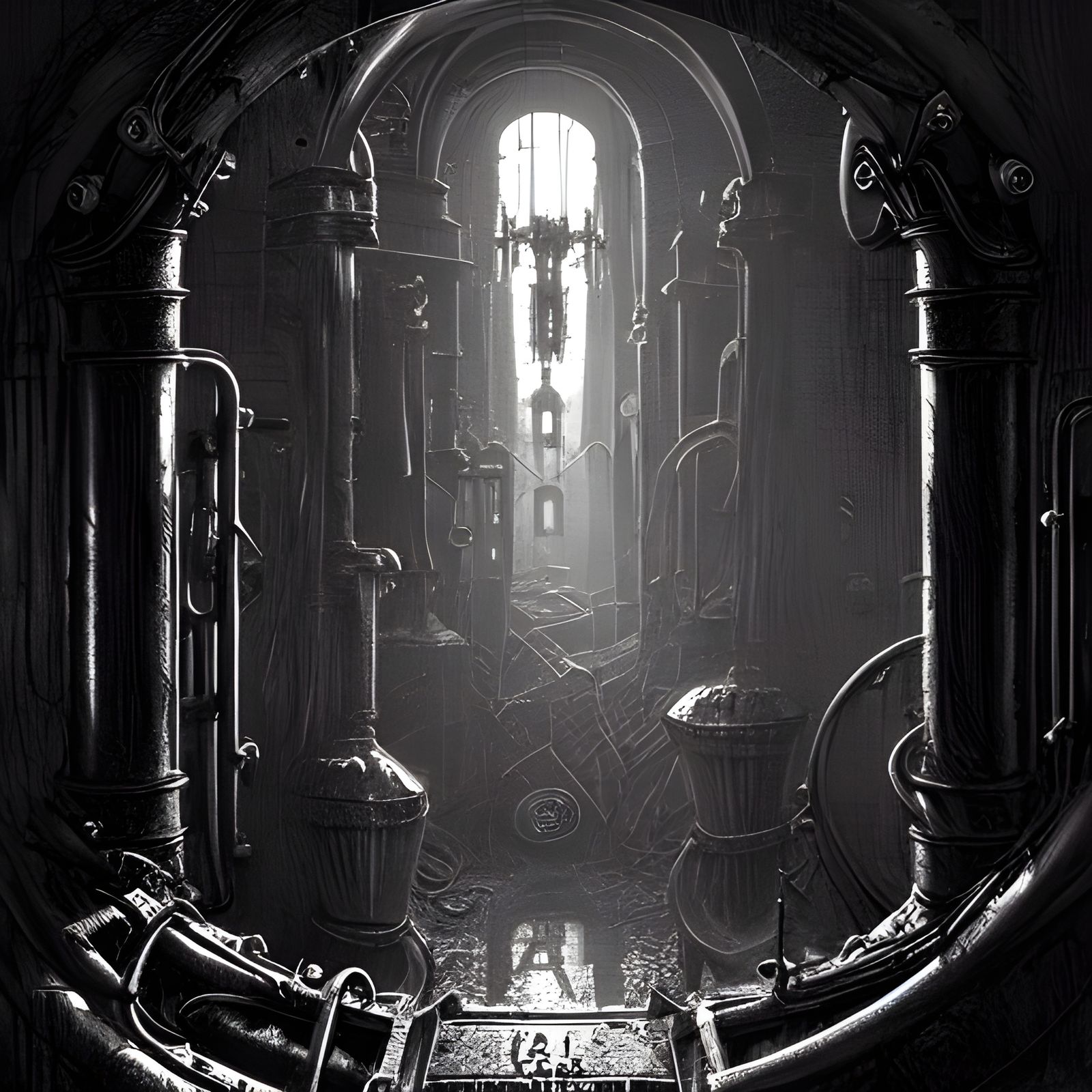 Infernal Gateway: A Steampunk Horror Landscape