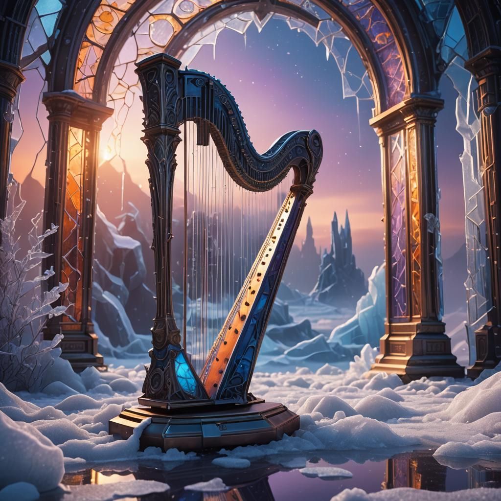 Ice and Stained Glass Harp in Sci-Fi Setting