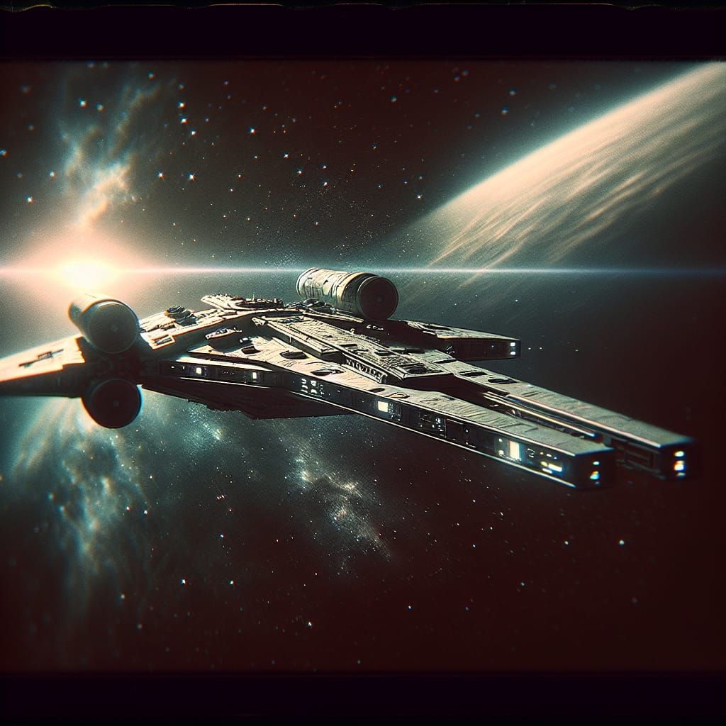 Sleek Sci-Fi Spaceship Soaring Through Starry Galaxy