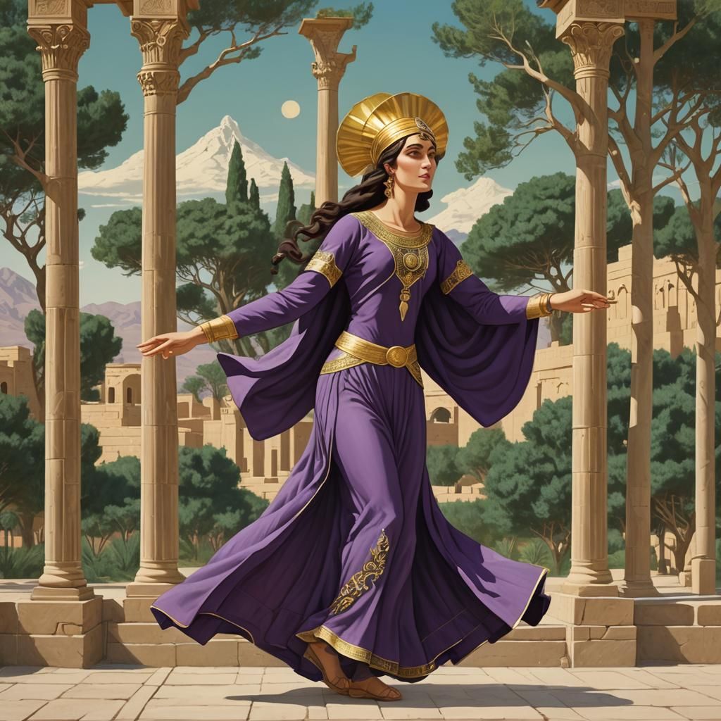 Dancing Woman in Persepolis: Detailed Matte Painting