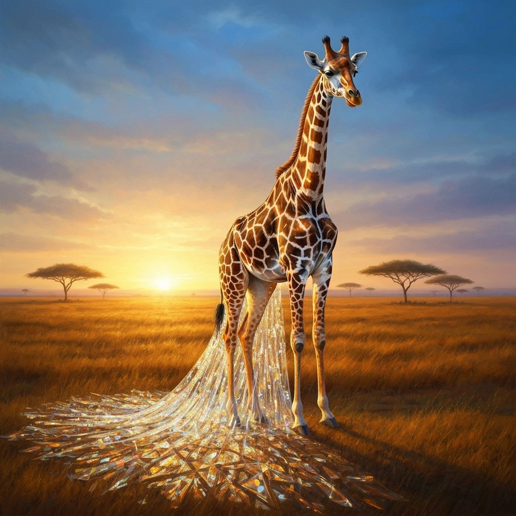Majestic Giraffe in Glass Dress at Dusk
