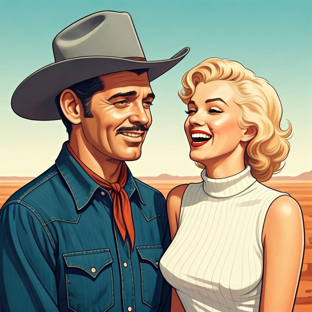 Clark Gable and Marilyn Monroe: Retro Watercolor Portrait