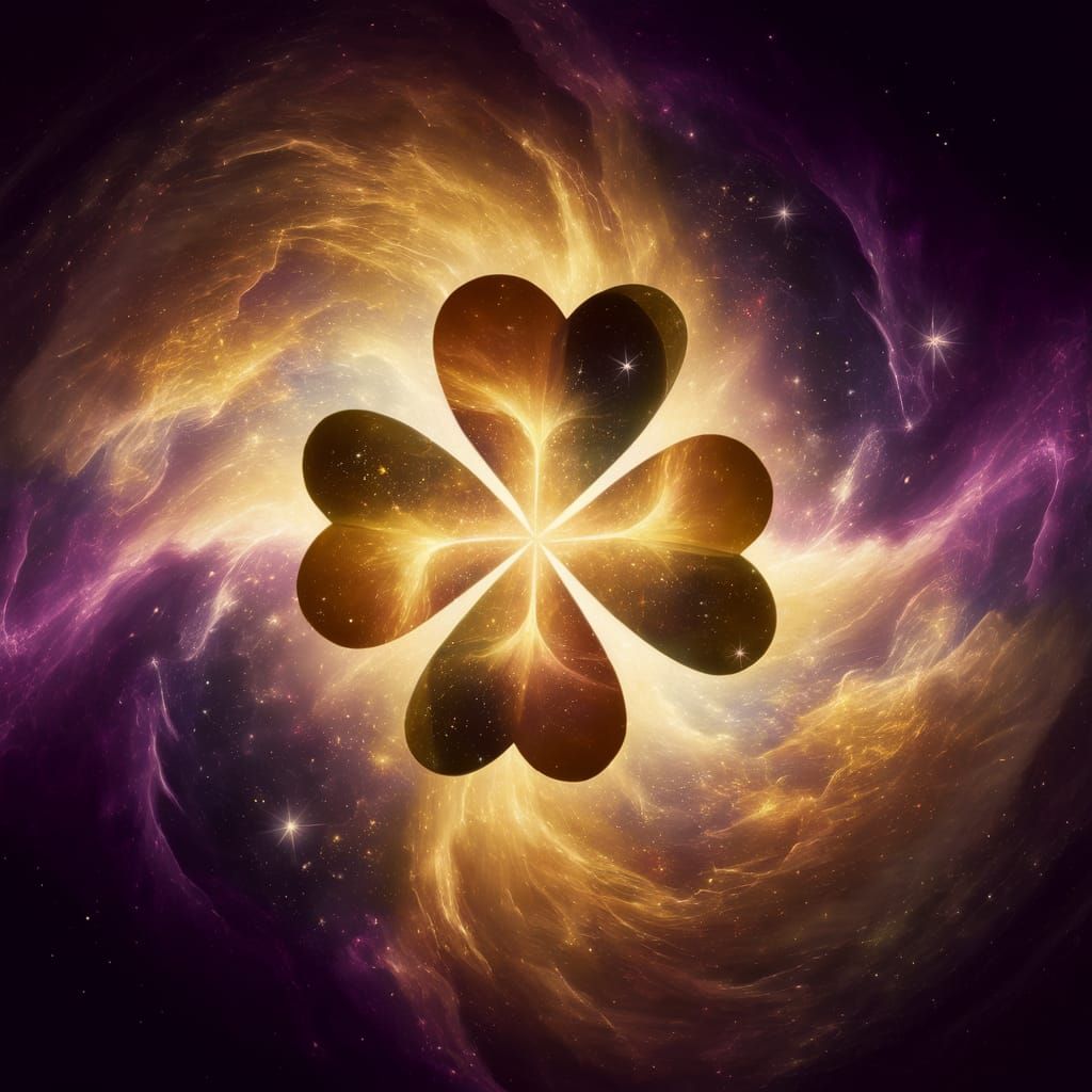 Golden Four-Leaf Clover in Cosmic Holographic Art