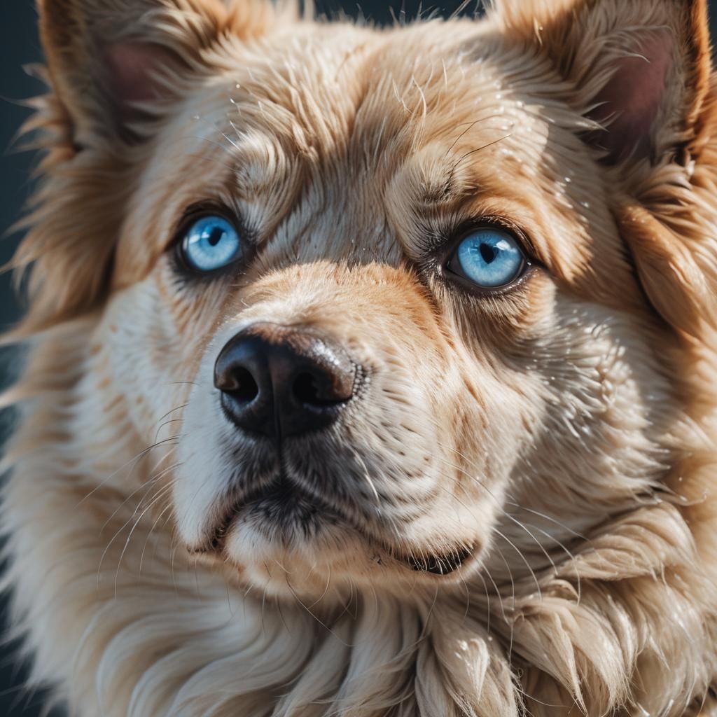 Hyper-Realistic Digital Portrait of a Blue-Eyed Dog