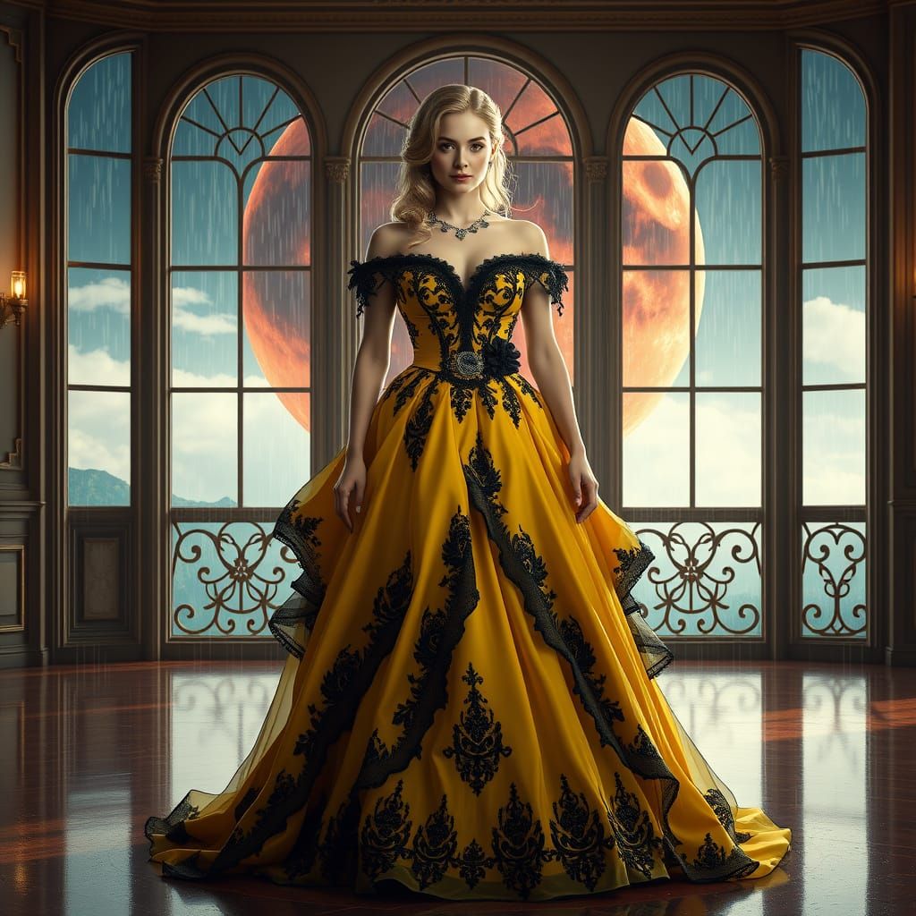 Elegant Fantasy Woman Under Blood Moon