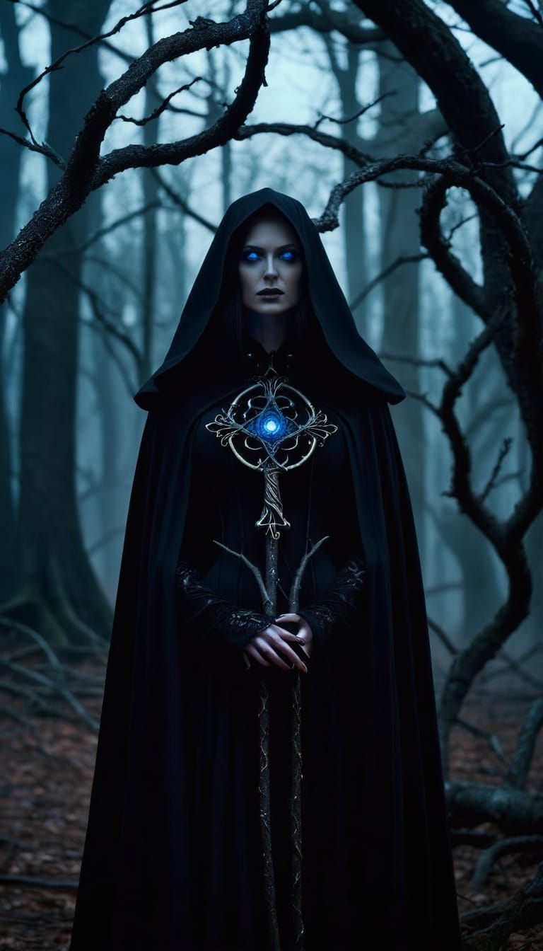 Gothic Dark Fantasy Female Necromancer in a Haunting Dark Fo...