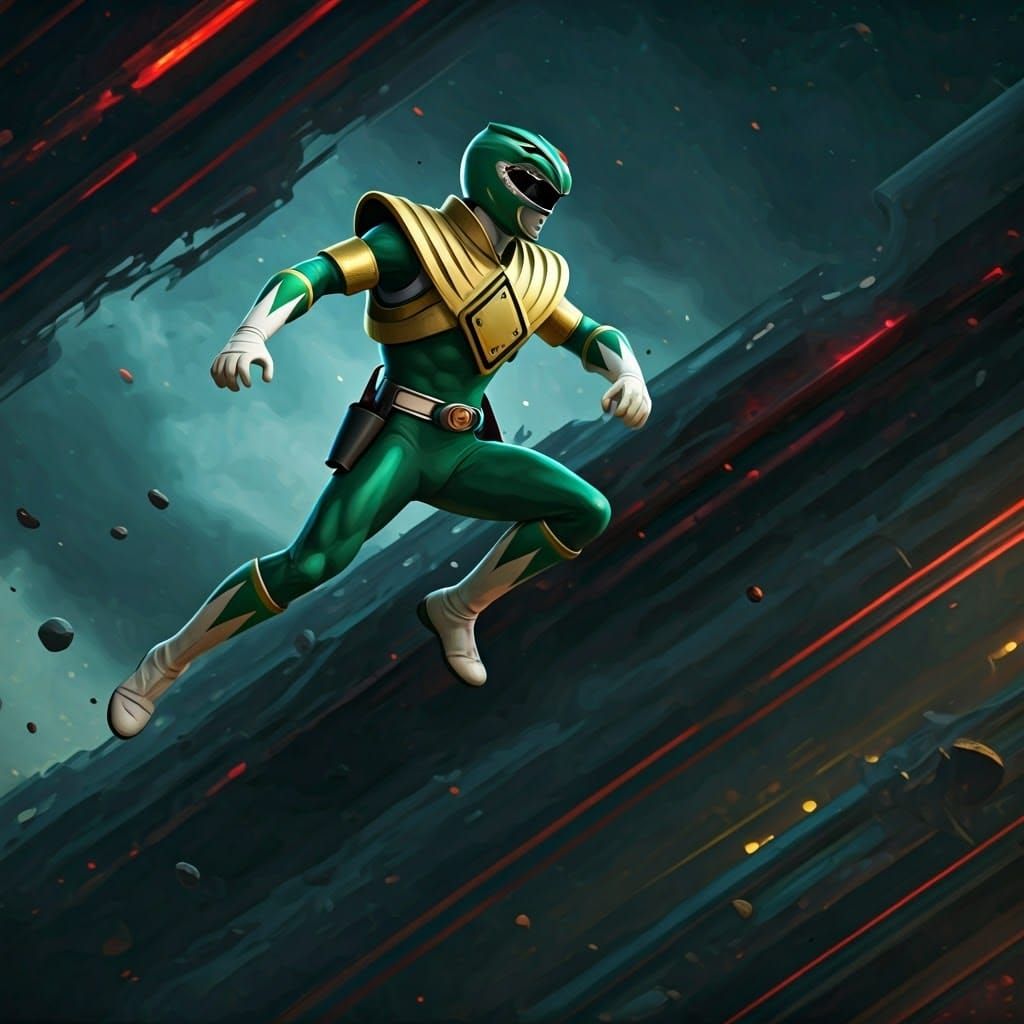 Mighty Morphin Green Power Ranger in Futuristic, High-Resolu...