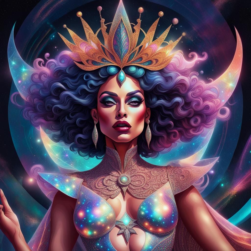 Holographic Drag Queen: Cosmic Astral Illustration