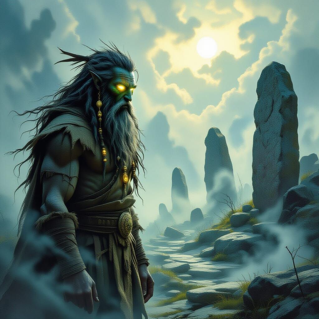 Stone Age Druid Gazes Into Mystical Oracles