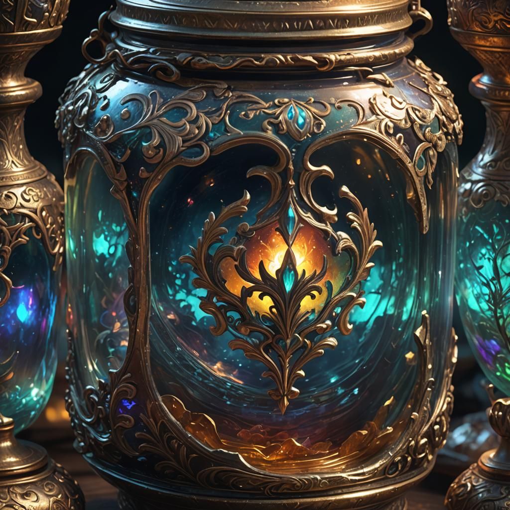 Glowing Substance in Ornate Jar: Fantasy Concept Art