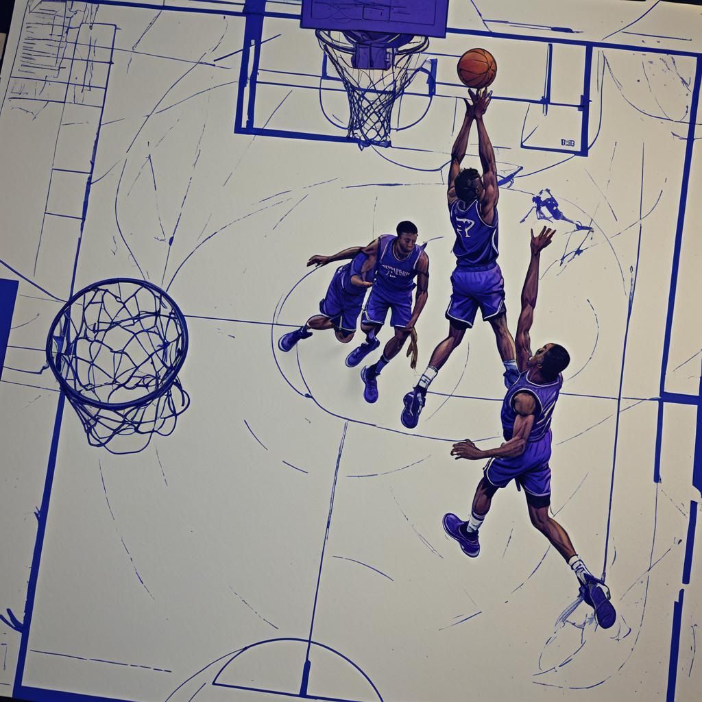 Blue Ink Basketball Tactics Artstation Illustration
