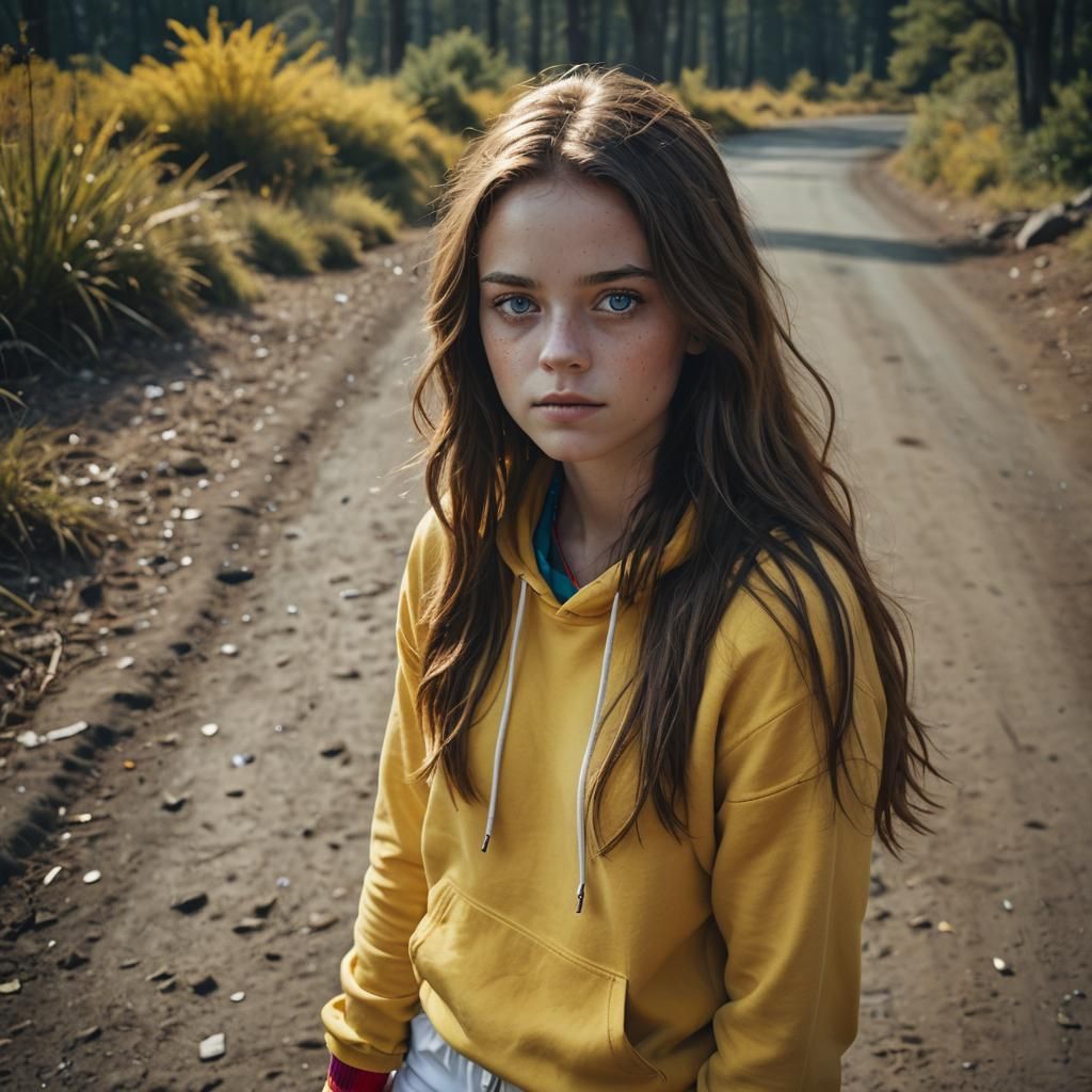 Young Girl in Yellow Hoodie: Cinematic Portrait