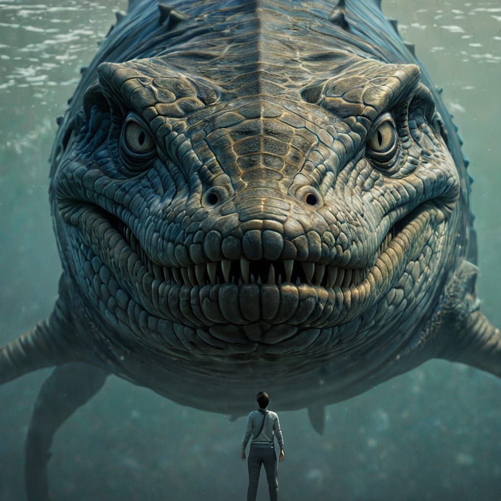 Hyperreal Mosasaur in Cinematic Underwater Scene