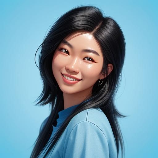 Smiling Asian Virtual Influencer in Pixar-Style 3D Art