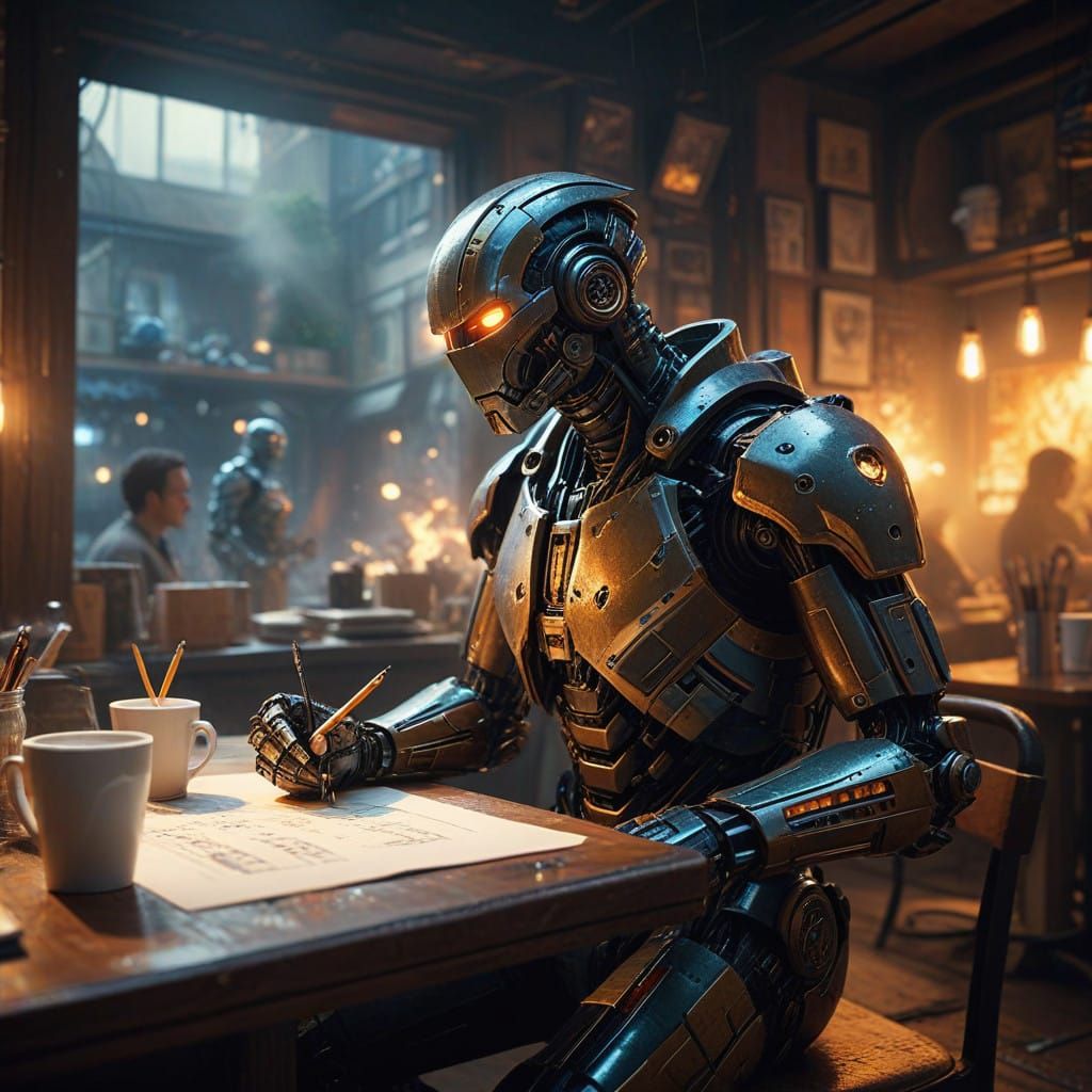 Fantastical Night Cafe in Cyberpunk Elegance