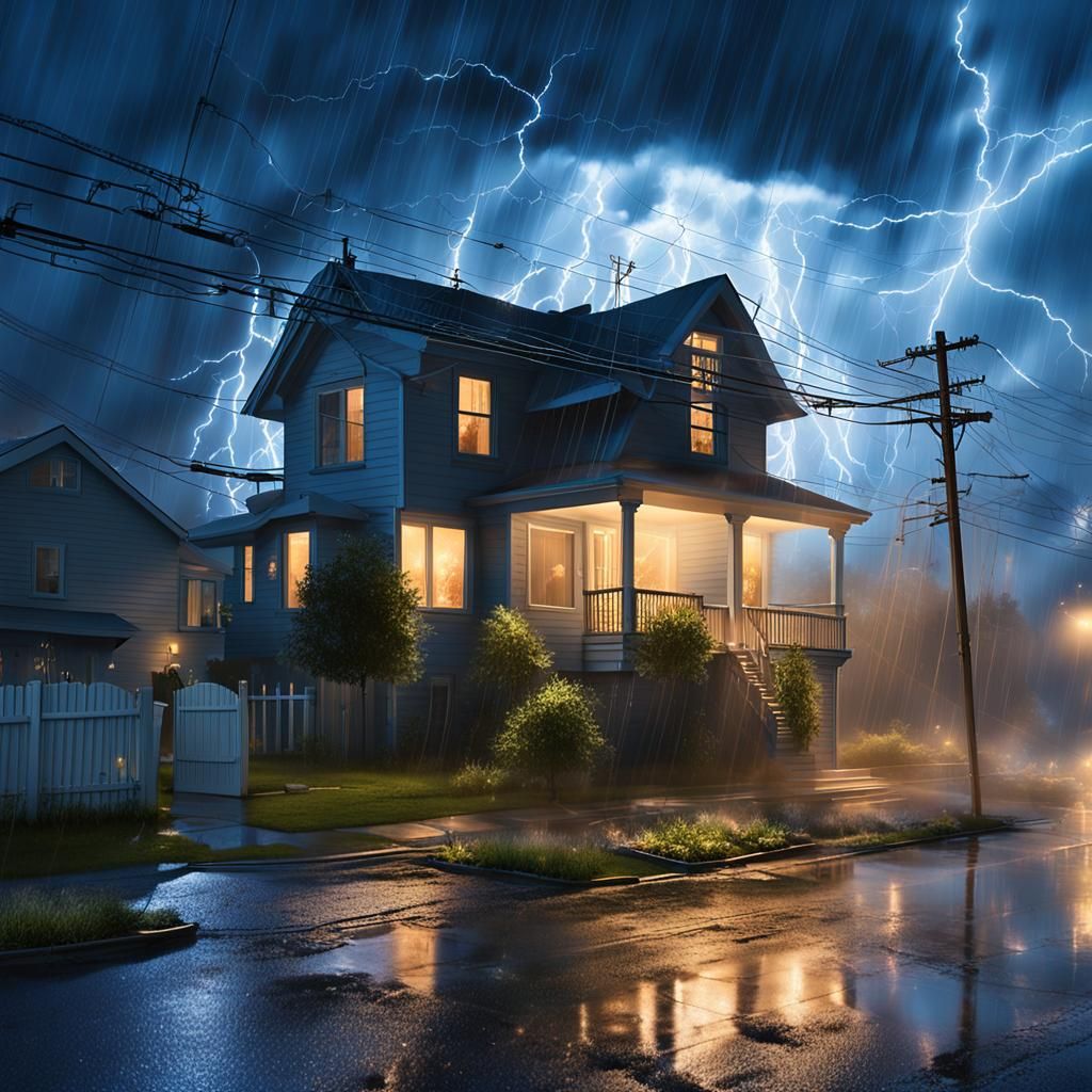 Electrical Storm with Dancing Sparks and Illuminated Rain