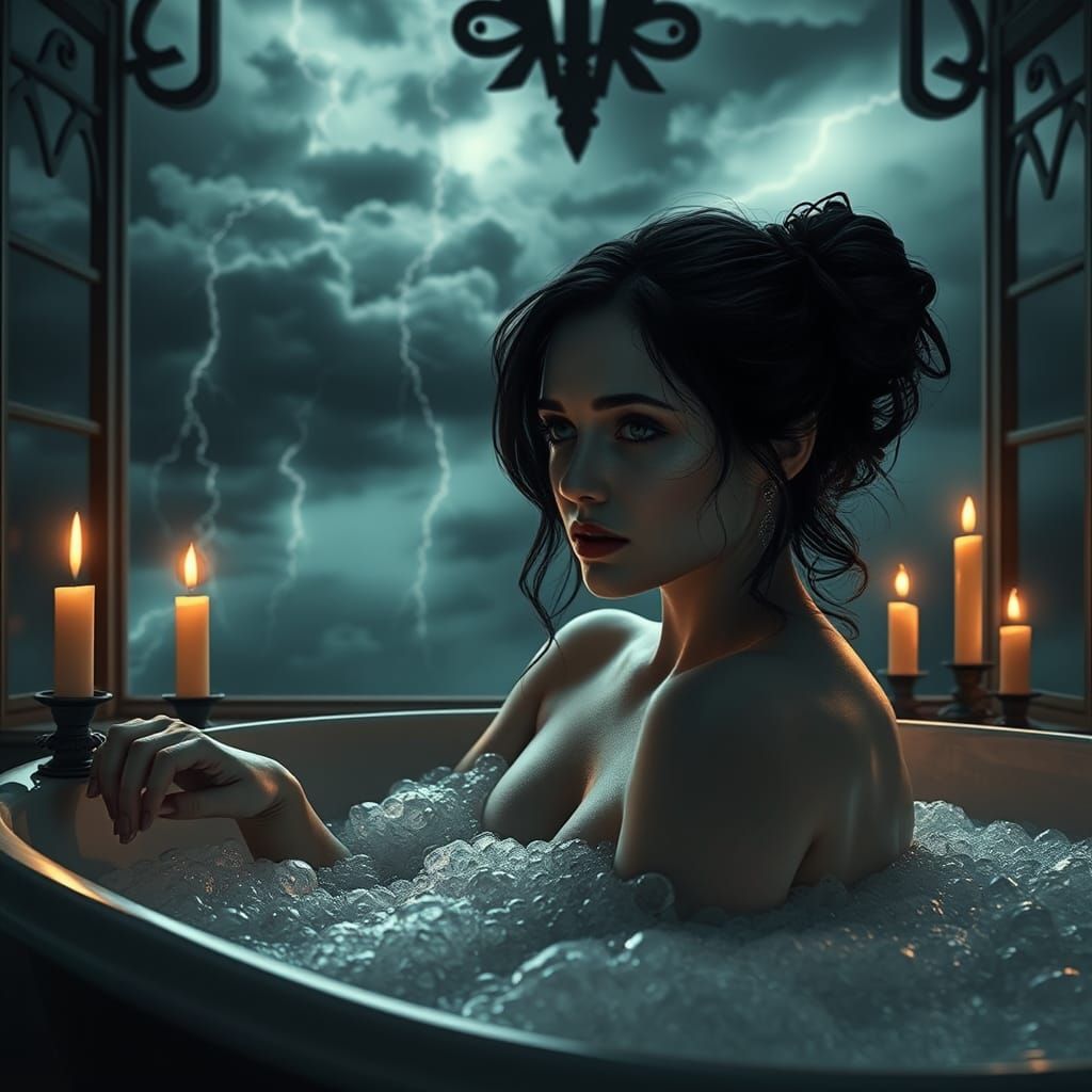 Mysterious Gothic Woman in Stormy Night: Digital Art