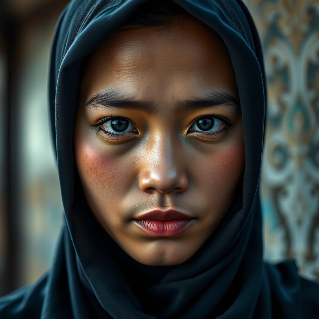 Serene Indonesian Woman Portrait in Hyperrealistic Style