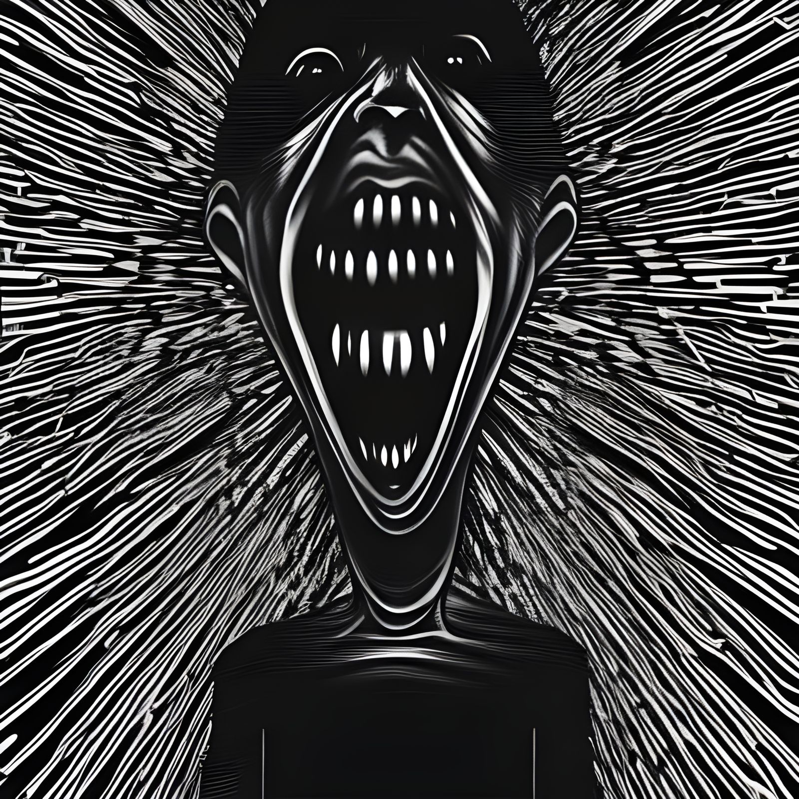 Surreal Horror Ghost Screaming in Junji Ito Style
