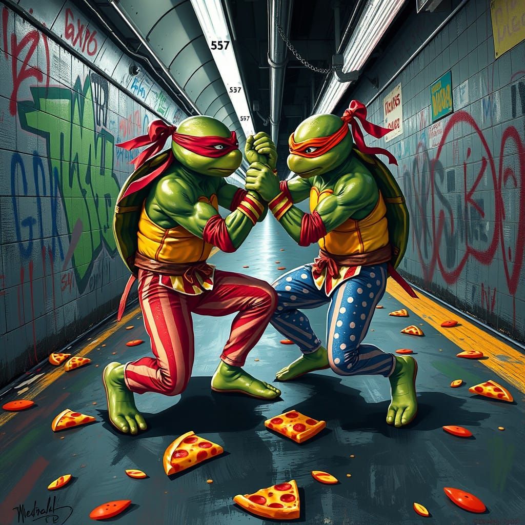 Sisters of the Turtle Clan Engage in Pizza-Fueled Wrestle in...