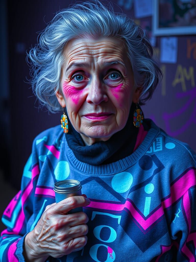 Grandmother Portrait in Surreal Psychedelic Op Art Style