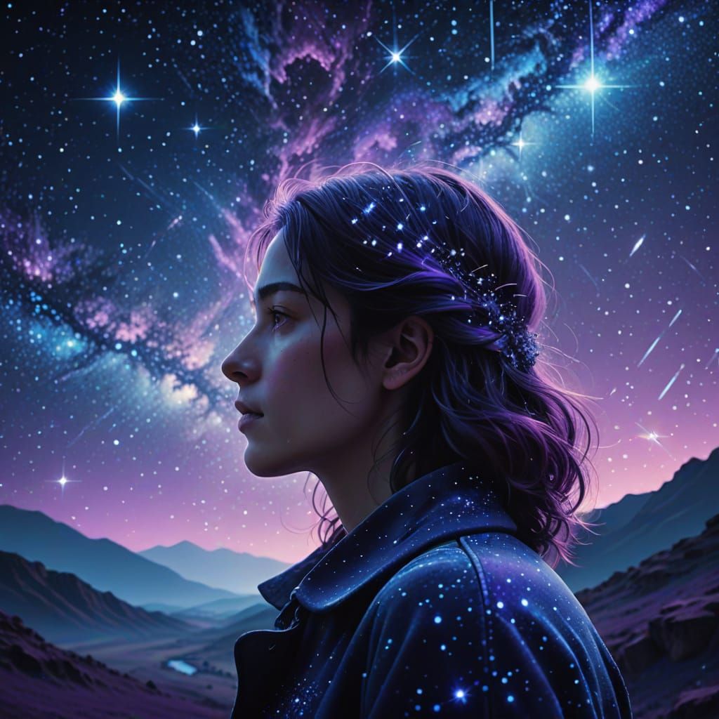 Surreal Starry Sky Profile in Dreamlike Atmosphere