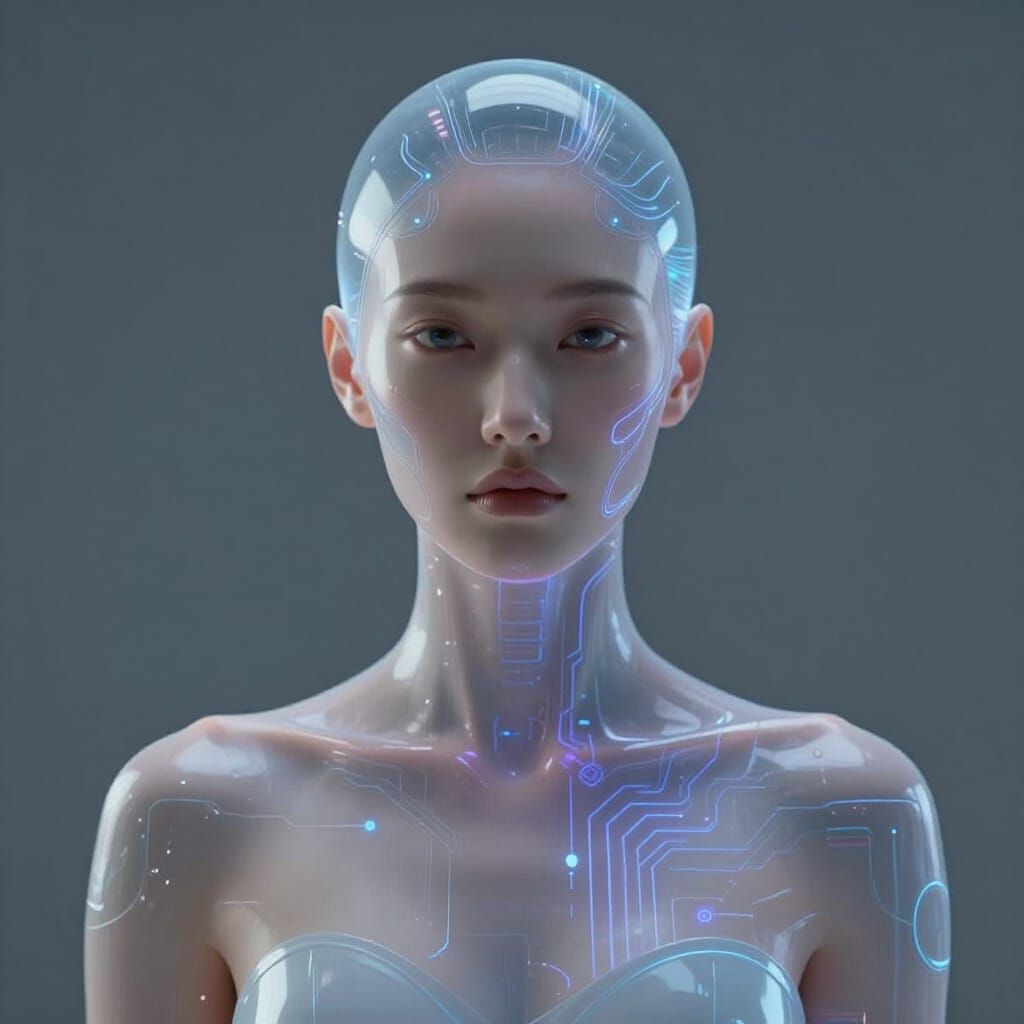 Futuristic Holographic AI Figure with Glowing Circuits