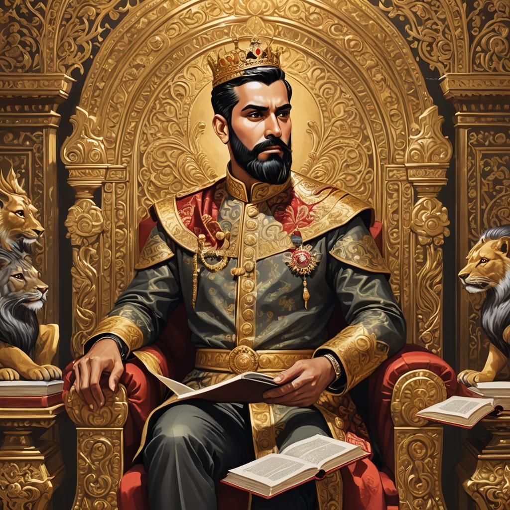 Indian King Reading on Golden Throne Illustration