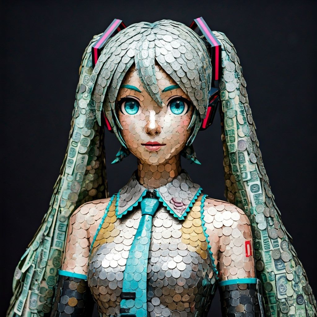 Hatsune Miku Sculpture of Coins and Banknotes at Art Museum