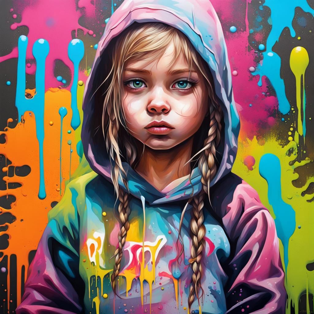 Innocent Girl in Colorful Graffiti Street Art