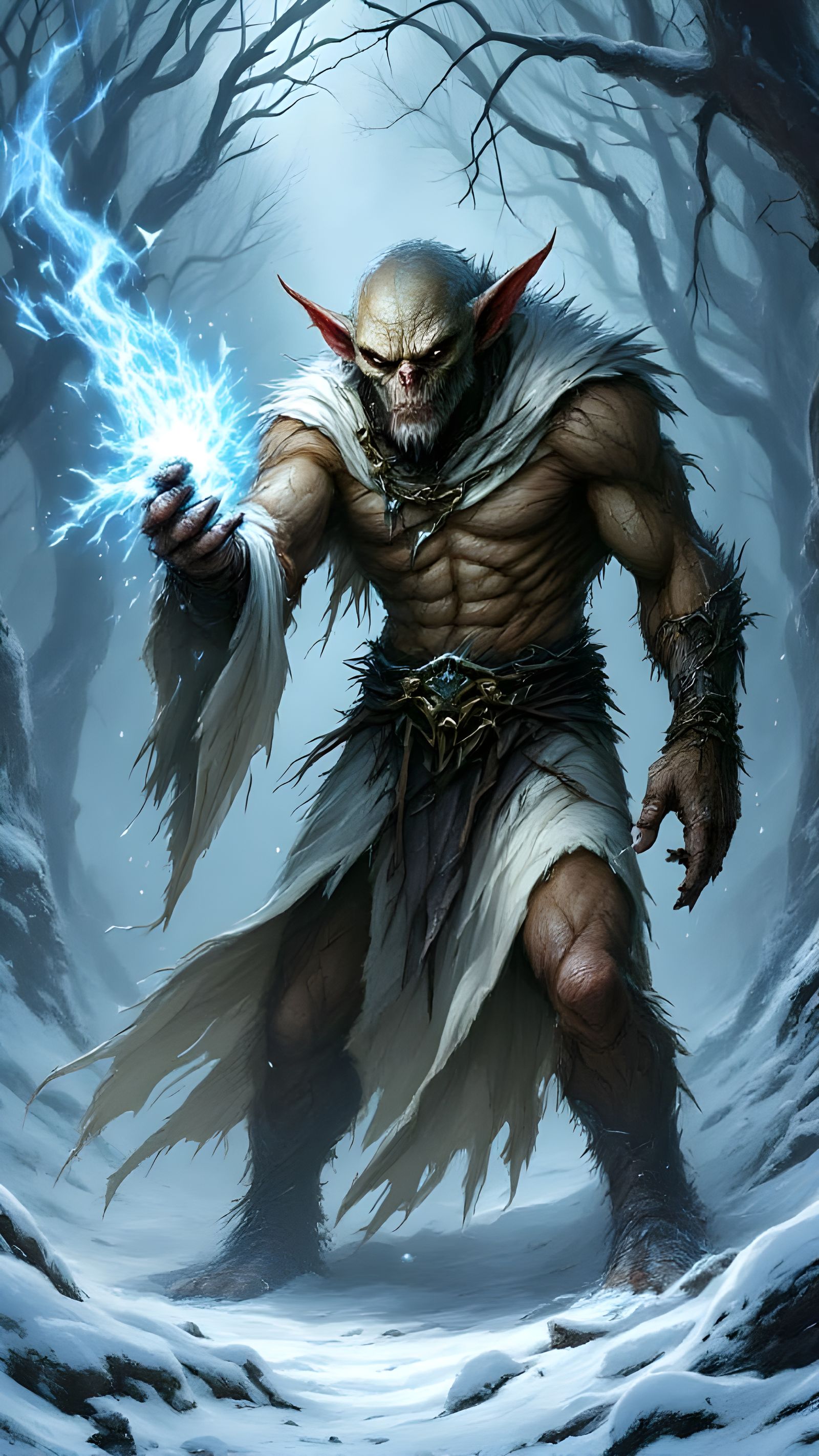 Icy Goblin Sorcerer in Dark Fantasy Style