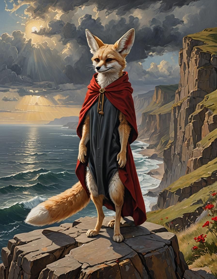 Fennec Fox on Cliff, Sensual Academic Style