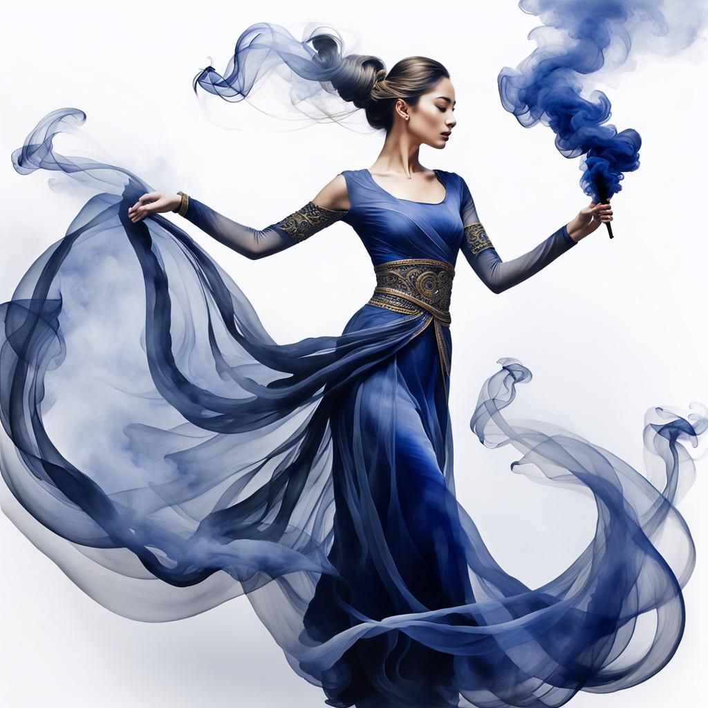 Woman in Smoke: Ink Wash Painting with Graceful Curves