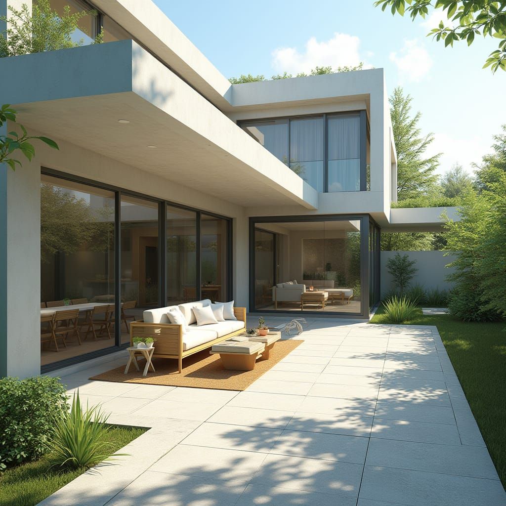 Modern House with Patio in Syd Mead Style