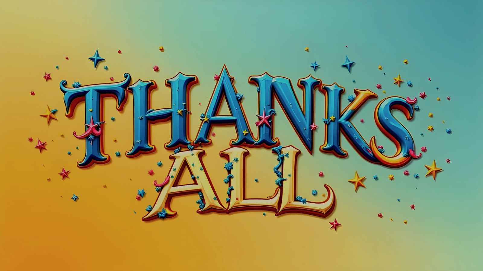 Red Letter Illustration: 'THANKS ALL' in Bold Typography